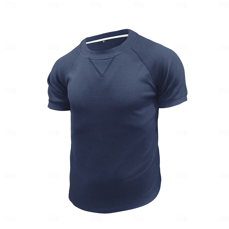 Men's Waffle T-shirt T Shirt Short Sleeve Shirt Tee Top Short Sleeve Crew Neck Spring & Summer Plain Fashion Designer Basic Vacation Street Going out Black White Royal Blue Top Tee for Men4