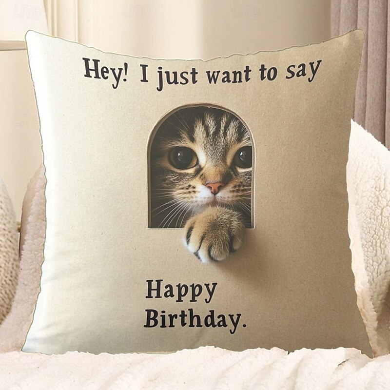 Happy Birthday Decorative Toss Pillows Cover 1PC Cotton Soft Square Couch Cushion Case Pillowcase for Bedroom Livingroom Sofa Chair3