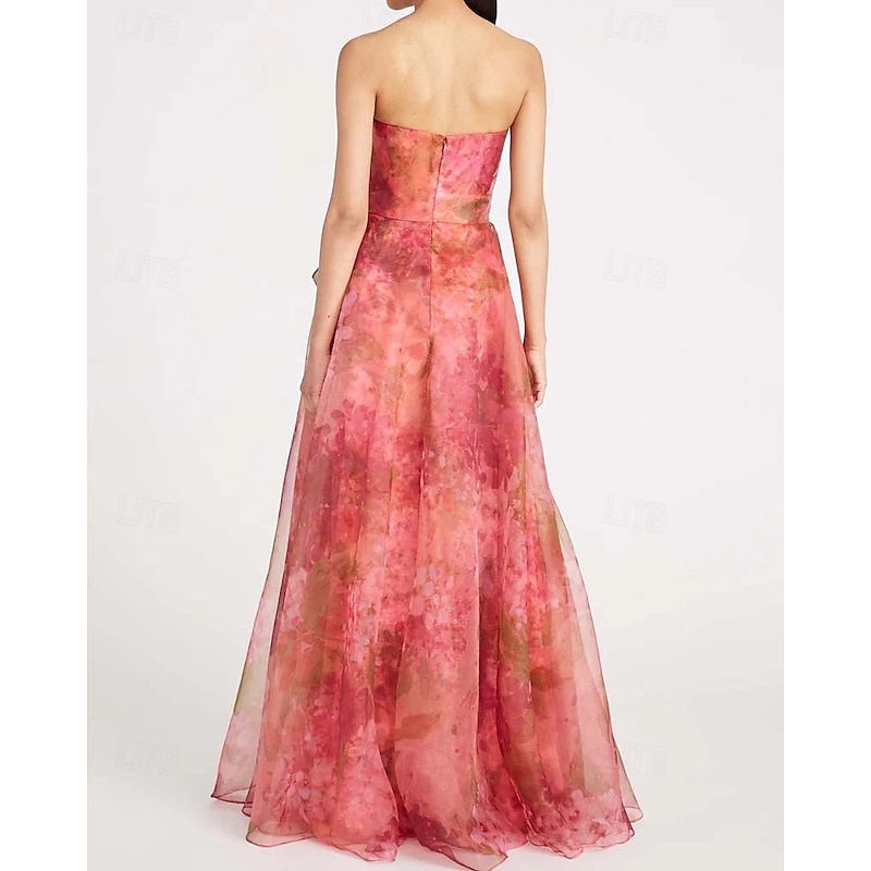 A-Line Evening Gown Celebrity Style Dress Formal Wedding Guest Floor Length Sleeveless One Shoulder Organza with Ruched Ruffles Slit Wedding Guest Dress4