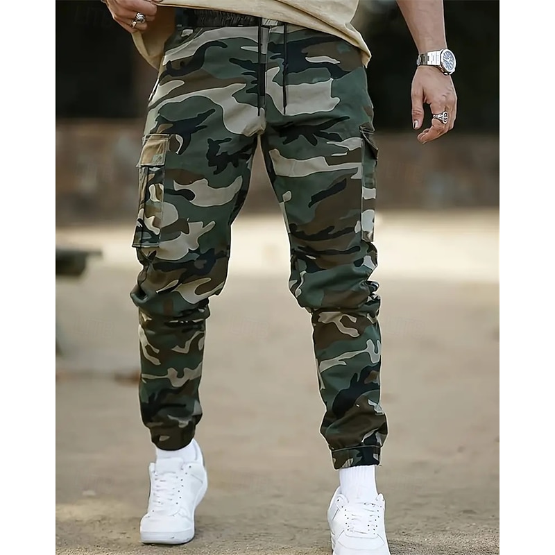 Men's Cargo Pants Trousers Drawstring Elastic Waist Multi Pocket Camo Wearable Outdoor Daily Camping & Hiking Fashion Classic Army Green Gray3