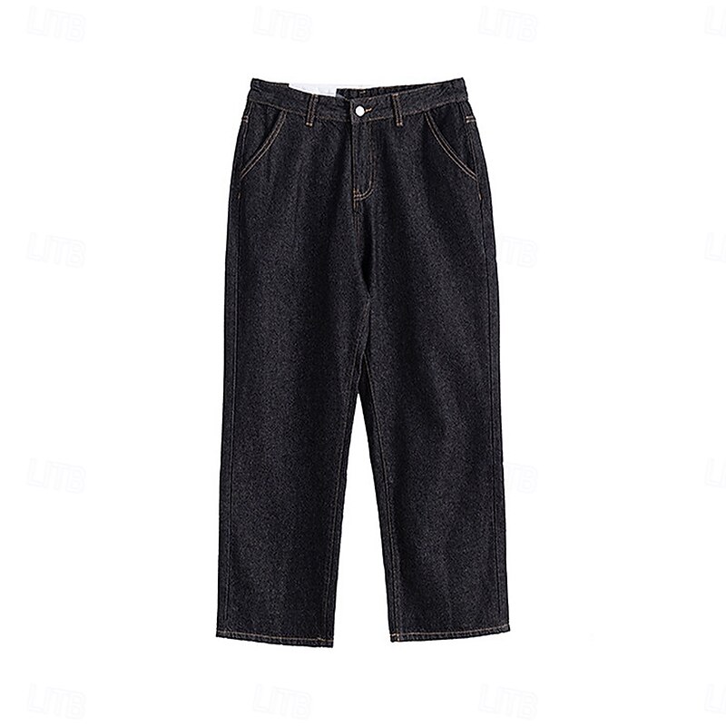 Men's Chino Pants Denim Pants Zipper Buttons Pocket Solid Color No-Iron Full Length Outdoor Vacation Casual Vacation Vintage Black Micro-elastic2