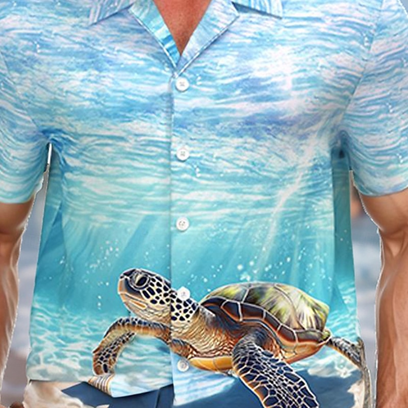 Men's Turtle Sea Creatures Summer Hawaiian Shirt Camp Collar Shirt Aloha Shirt Short Sleeve Hawaiian Vacation Holiday Beach Wear Summer Spring Cuban Collar Button Up 3D Print Sky Blue2