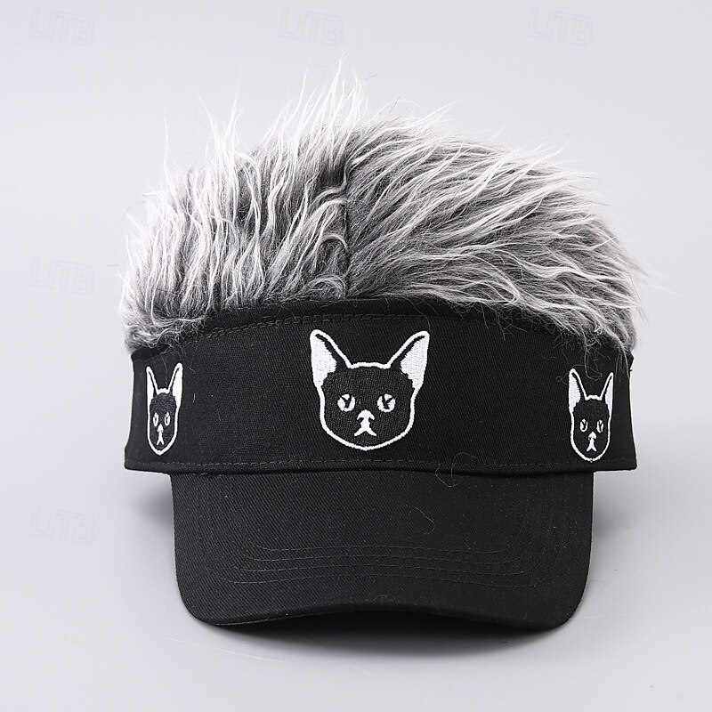 Men's Visor Hat with Spiked Wigs Fake Hair Visor Wig Men Sun Hat Baseball Cap Wig Hat Black Coffee 100% Cotton Embroidered Fashion Casual Daily Festival Dog Adjustable Sunscreen Breathable2