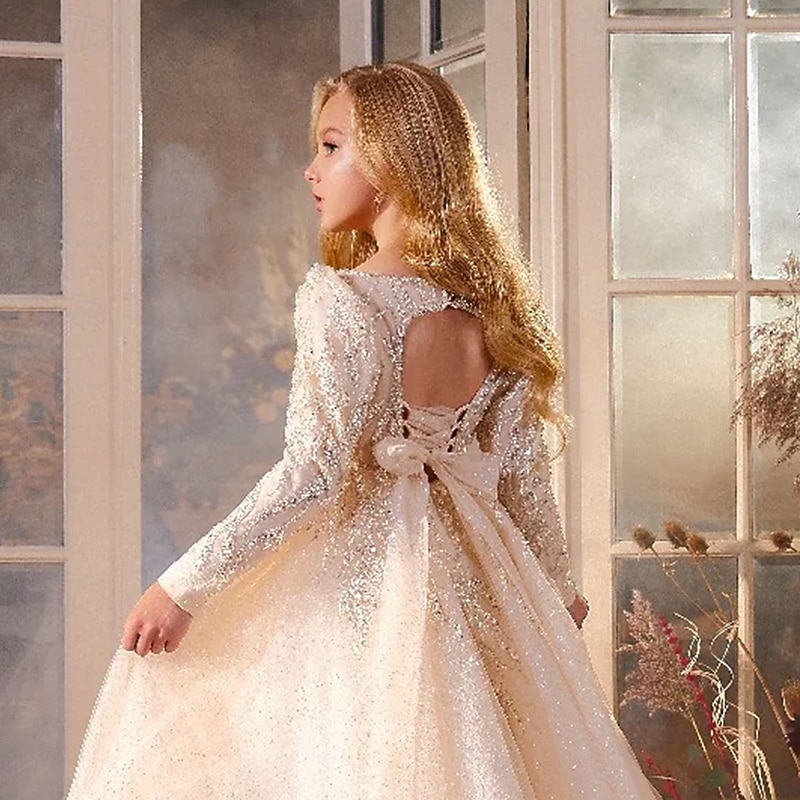 Flower Girl Dress Girls' Formal Dress First Communion Dress Wedding Attire Party Dress Formal Wedding Party Princess Sweet Christmas Carnival Ruched Solid Color Strapless Crew Neck Light Yellow 43