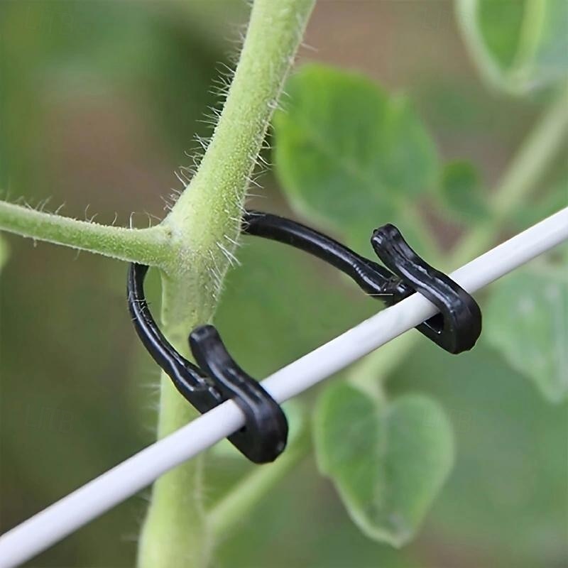 50pcs Black Plastic Clips Are Designed to Support Plants Like Tomatoes And Grapevines, Serving As Fasteners for Gardening Mesh Used in Agricultural Cages And Trellises