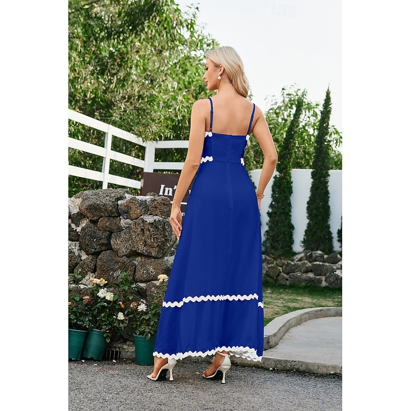 Women's Long Dress Maxi Dress Summer Dress Stylish Vacation Party Date Loose Fit Solid Color Sleeveless Strap White Rusty Red Red Blue Summer2