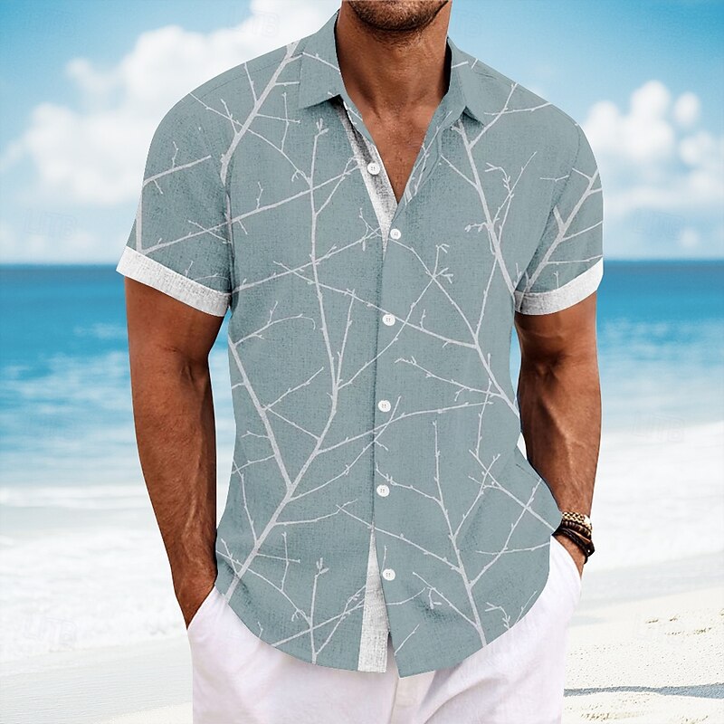 Men's Geometric Casual Shirt Button Up Shirt Short Sleeve Fashion Casual Vacation Holiday Streetwear Summer Spring Turndown 3D Print Collared Shirts Dark Blue Light Blue Gray2