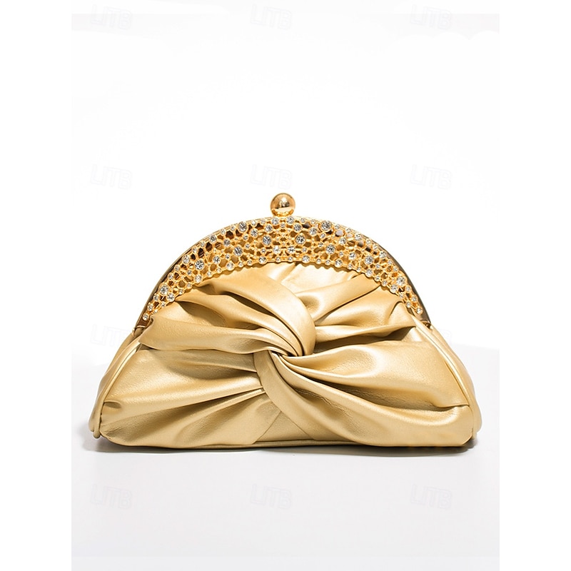 Women's Faux Leather Evening Clutch Bag – Rhinestone Embellished Vintage Knot Design Purse for Weddings, Parties and Formal Events Color Silver Black White