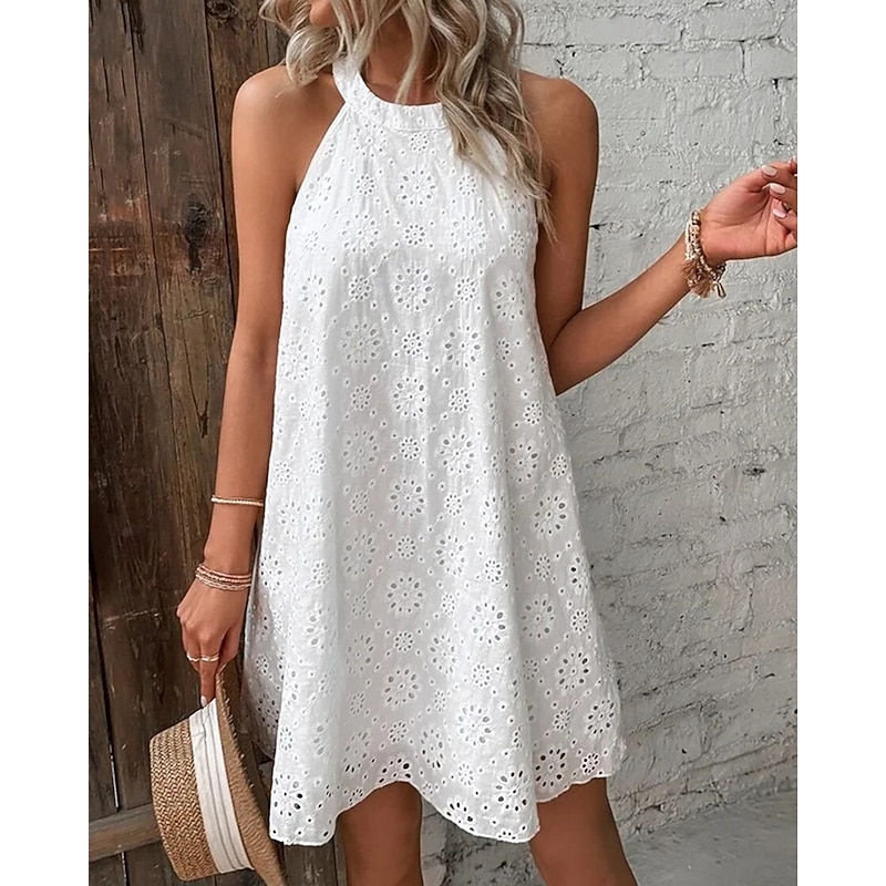 Women's Mini Dress White Dress Casual Dress Cut Out Dress Summer Dress Fashion Outdoor Holiday Date Regular Fit Plain Sleeveless Halter Neck Orange Green Beige Summer Spring