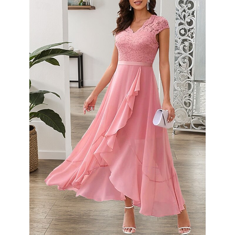 Women's Graduation Dress Maxi Dress Solid Color Prom Dress A Line Dress Fit And Flare Dress Elegant Formal Semi Wedding Guest Engagement Cocktail Party Graphic Sleeveless V Neck