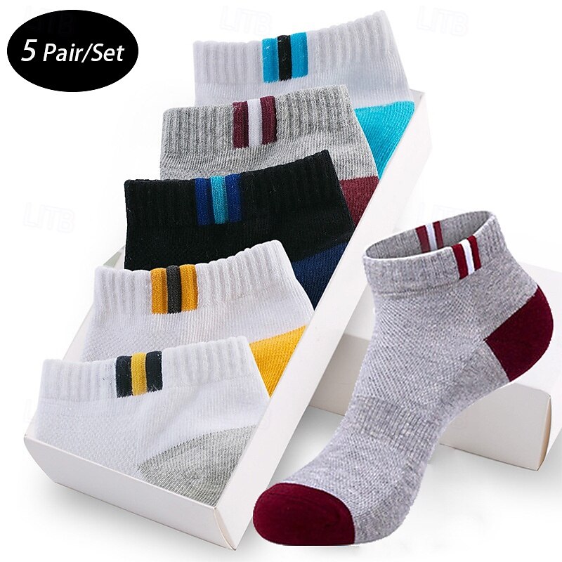 Men's 5 Pairs Multi Packs Socks Running Socks Casual Socks Yellow Red Color Color Block Vacation Sports & Outdoor Daily Basic Medium Spring Fall Fashion Casual