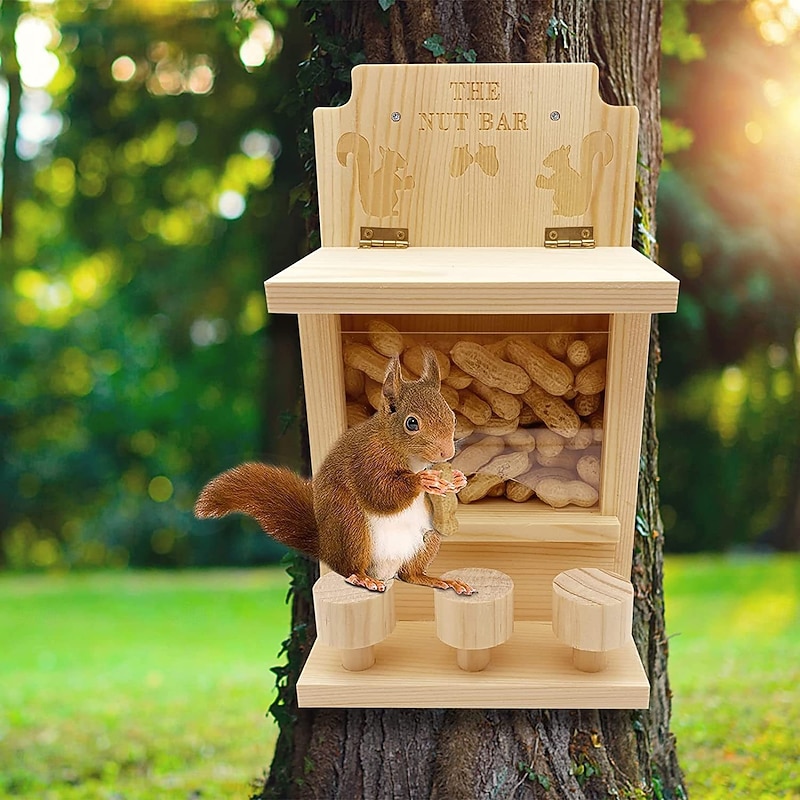 Squirrel Feeders for Outside Wooden Squirrel Window Feeder Nut Bar Squirrel Feeder Versatile Chipmunk Feeder Squirrel Feeding House for Windowsill Balcony