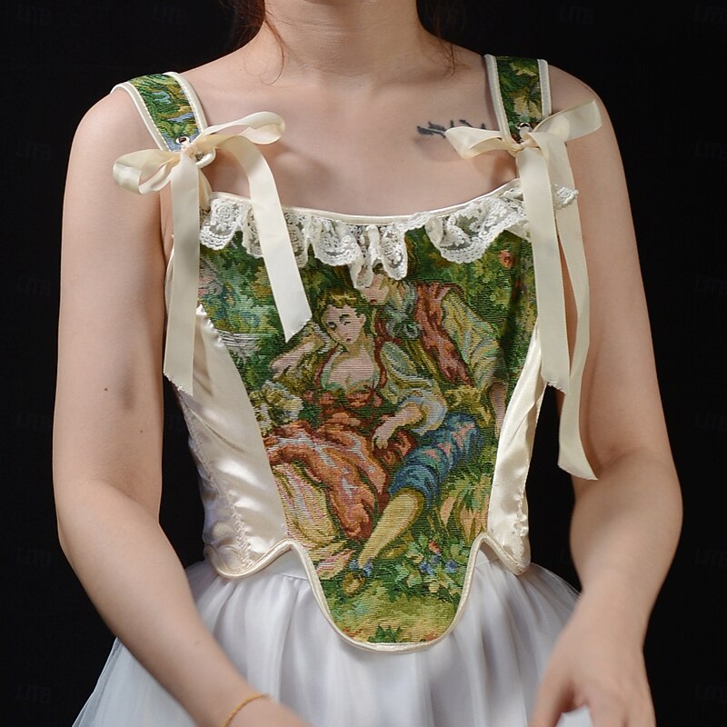 Retro Vintage Medieval Renaissance Corset Vest Bustier Jacquard Oil Painting Fancy Dress Women's Celtic Fantasy Royal Halloween Carnival Party Casual Daily LARP Adults' Corset4