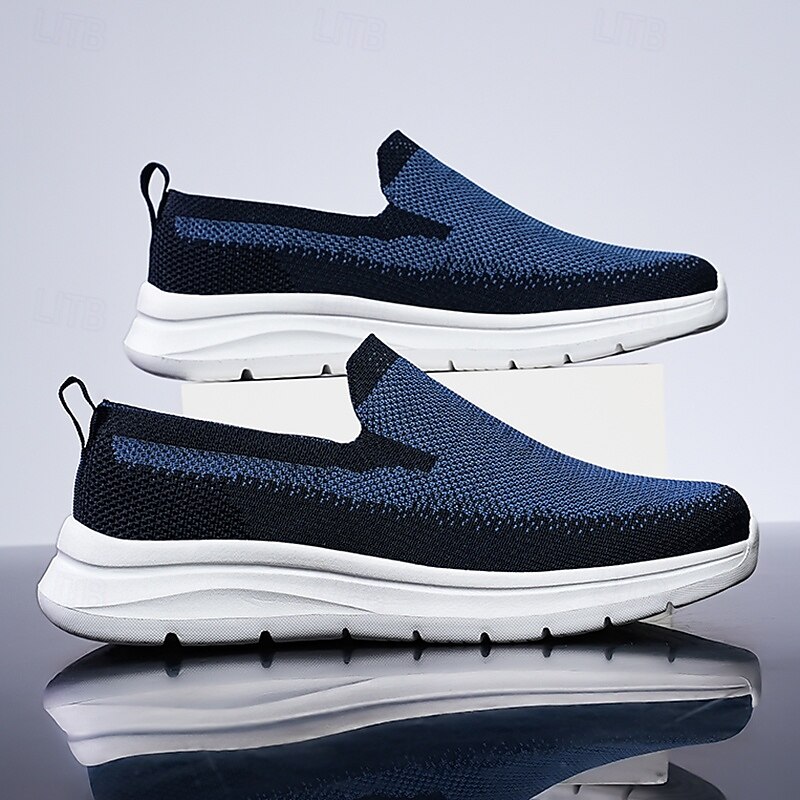 Men's Slip-On Athletic Sneakers, Breathable Knit Mesh, Comfortable Running Shoes with White Sole, Casual Sport Footwear for Outdoor and Daily Use4