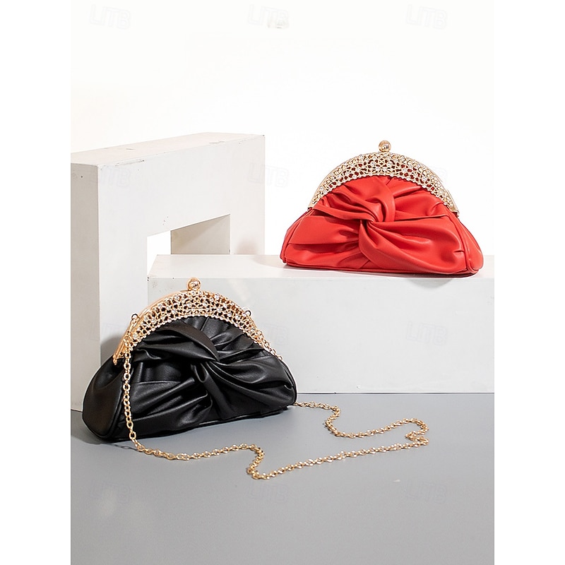 Women's Faux Leather Evening Clutch Bag – Rhinestone Embellished Vintage Knot Design Purse for Weddings, Parties and Formal Events Color Silver Black White4