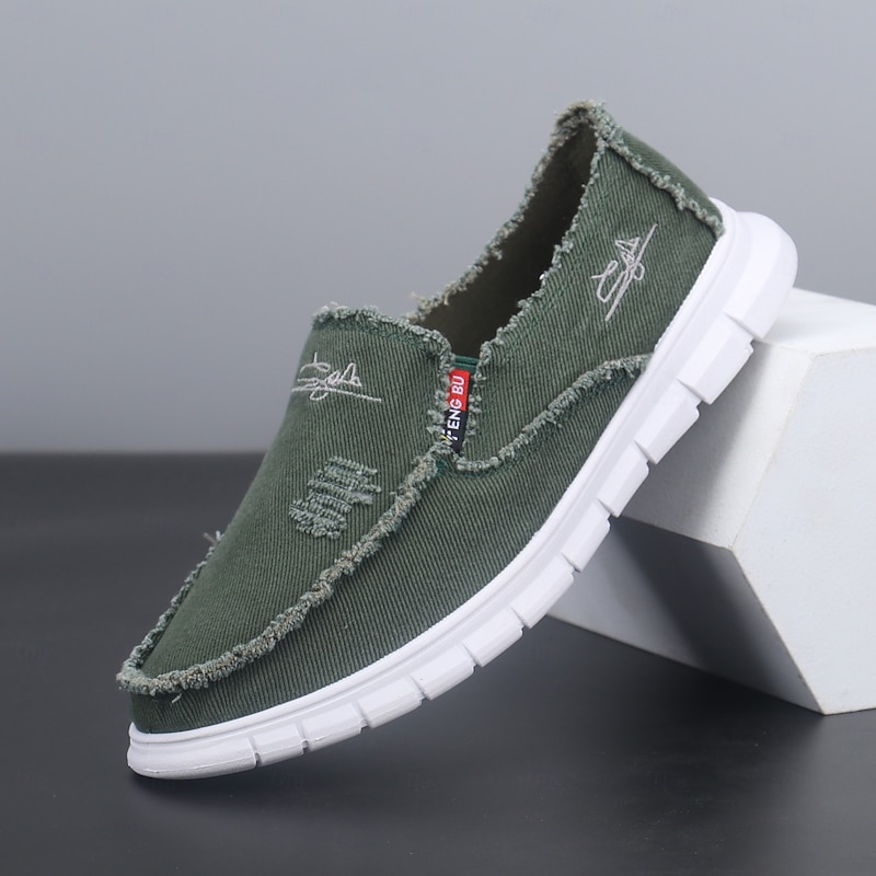 Men's Coral Slip-On Canvas Shoes with Frayed Edges – Casual and Comfortable Sneakers for Everyday Wear4