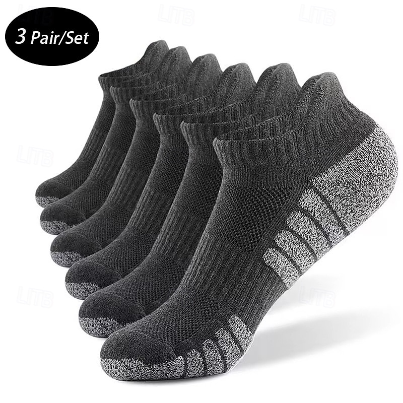 Men's 3 Pairs Multi Packs Socks Running Socks Casual Socks Black+White+Gray Black Color Color Block Vacation Sports & Outdoor Daily Basic Medium Fall Winter Fashion Casual