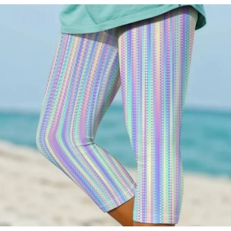 Women's Leggings Capri Pants High Elasticity Fashion Streetwear Full Length High Waist Plaid Printing Thermal Warm Breathable Soft  Outdoor Daily milk white Fall Winter Regular Fit2