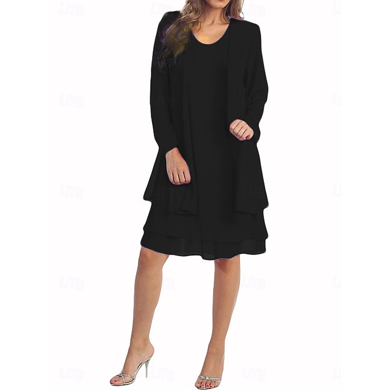 Women's Midi Dress Casual Dress Elegant Casual Weekend Loose Fit Plain 3/4 Length Sleeve Crew Neck Light Pink Black Wine Navy Blue Summer Spring Fall4