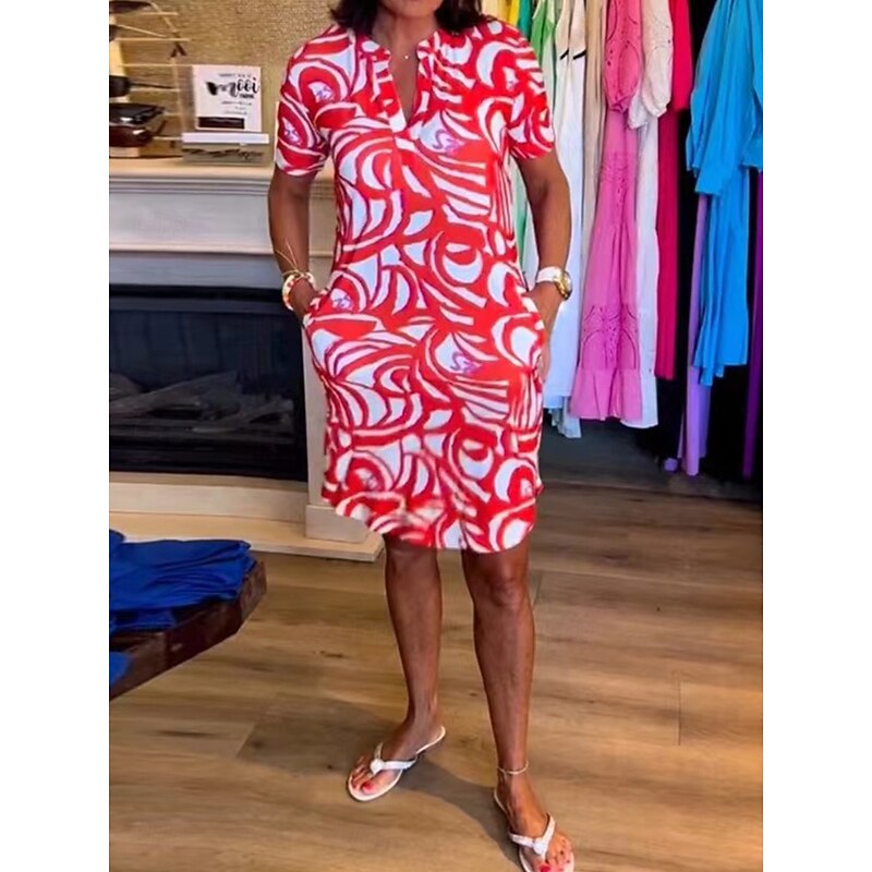 Women's Mini Dress Shift Dress Summer Dress Casual Vacation Daily Regular Fit Graphic Short Sleeve V Neck Red Blue Green Summer