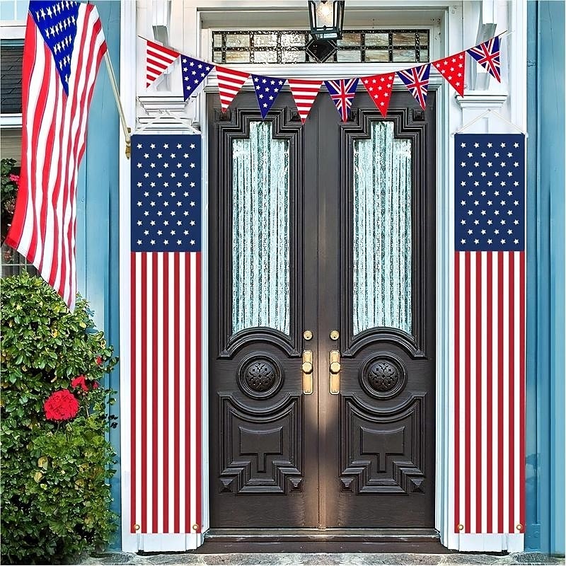 Patriotic Decorations 4th of July Decorations Outdoor Hanging American Flag Banners Porch Sign for Veterans Memorial Labor Presidents Flag Election Day4