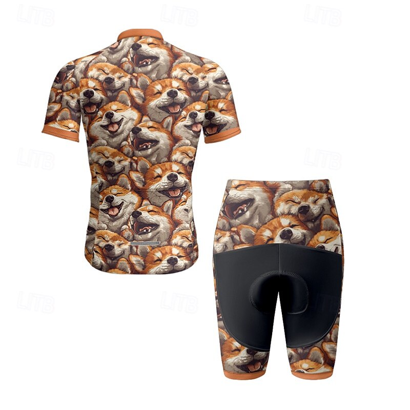 Men's Cycling Jersey with Shorts Dog Short Sleeve Bike Clothing Suit with 3 Rear Pockets Mountain Bike MTB Road Bike Cycling Front Zipper Sweat wicking Comfortable Breathable Sports Yellow Brown khaki3