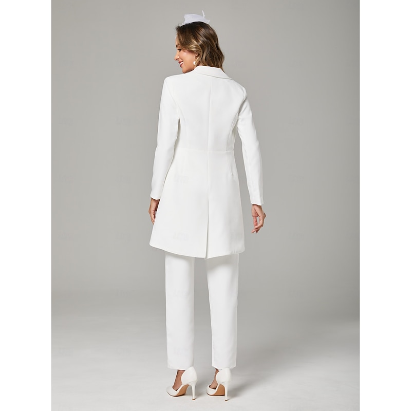 Women's 3 Pieces Suits Wedding Guest Wedding Party Stretch Crepe Elegant Open Back Long Sleeve Ankle Length Peak Lapel Single Breasted2