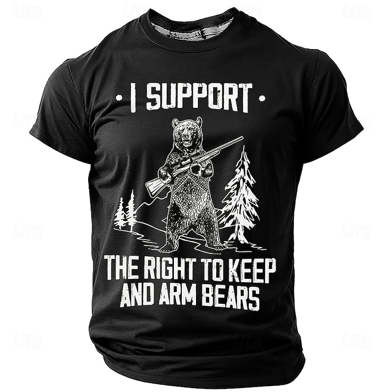 Men's Funny Graphic T-Shirt: I Support The Right To Keep And Arm Bears Pun Short Sleeve Tee4