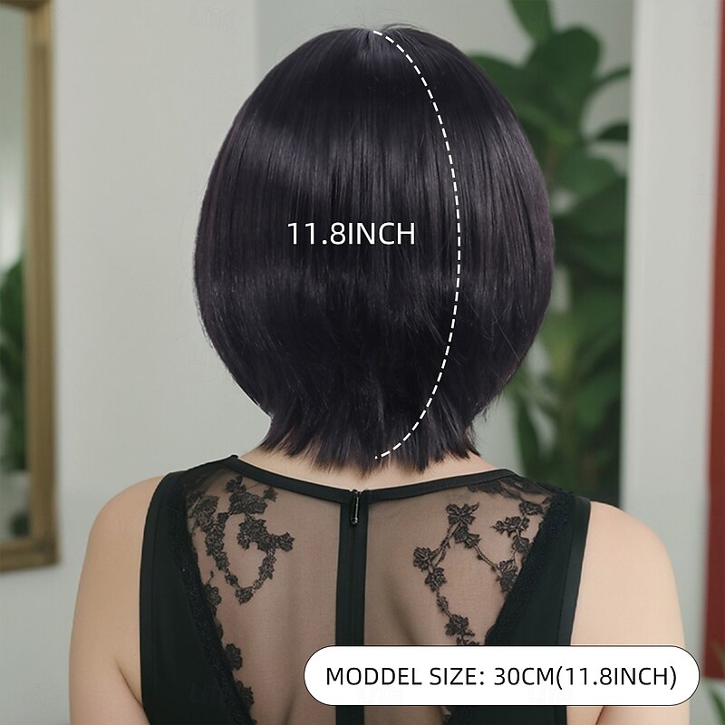 Synthetic Wig Straight With Bangs Machine Made Wig Short Black Synthetic Hair Women's Soft Party Comfortable Black Multi-color4