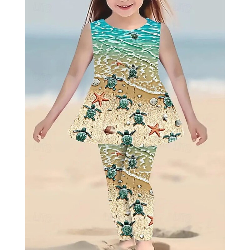 Girls' 3D Graphic Tank & Pants Sleeveless Summer Spring Sports Fashion Daily Kids 4 years+ Crew Neck Outdoor Vacation Tailored Fit4