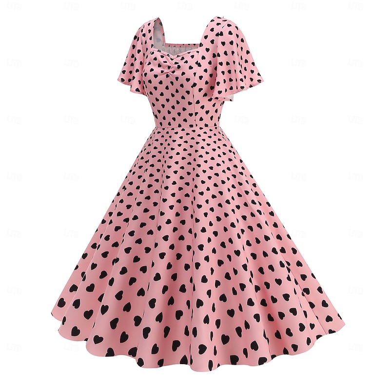 1950s Vintage Inspired Knee Length Dress A-Line Dress Tea Dress Heart A-Line Fancy Dress Women's Christmas Carnival New Year Homecoming Daily Wear Bachelorette Party Adults' Dress Summer