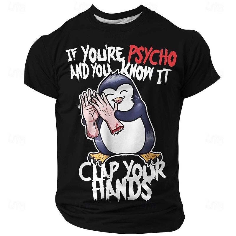 Men's Blood Splatter Penguin Blood stains T Shirt Polyester Short Sleeve Graphic Shirt Black Purple Green Comfortable Tee Party Street Fashion Designer Clothing