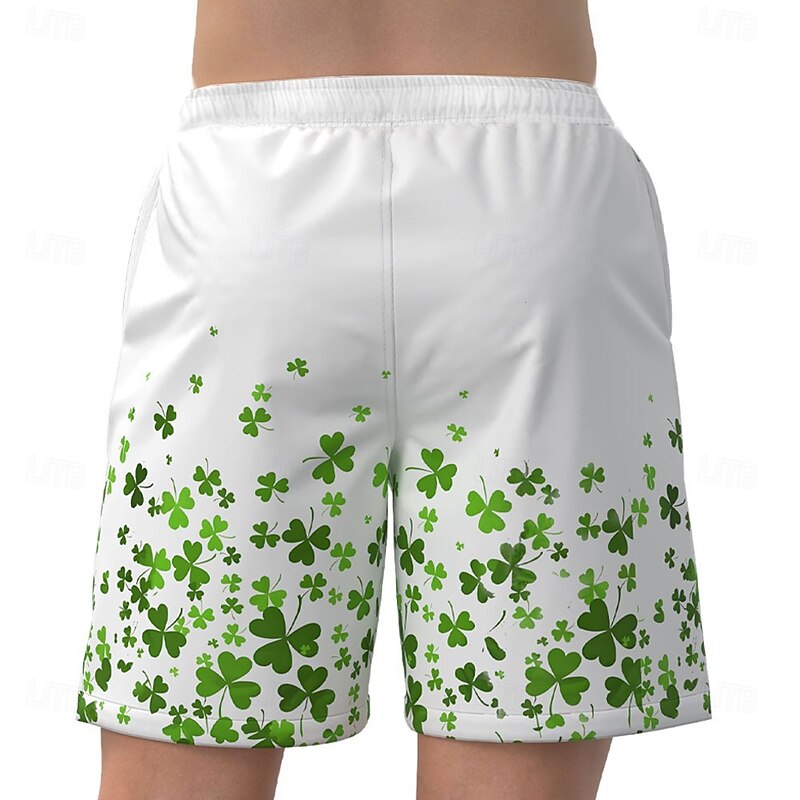 St. Patrick's Day Men's Four Leaf Clover Swim Shorts Board Shorts Swimming Trunks Mid Waist Hawaiian Casual Holiday Side Pockets Mesh Lining Elastic Drawstring Waist Designer Clothing Apparel2