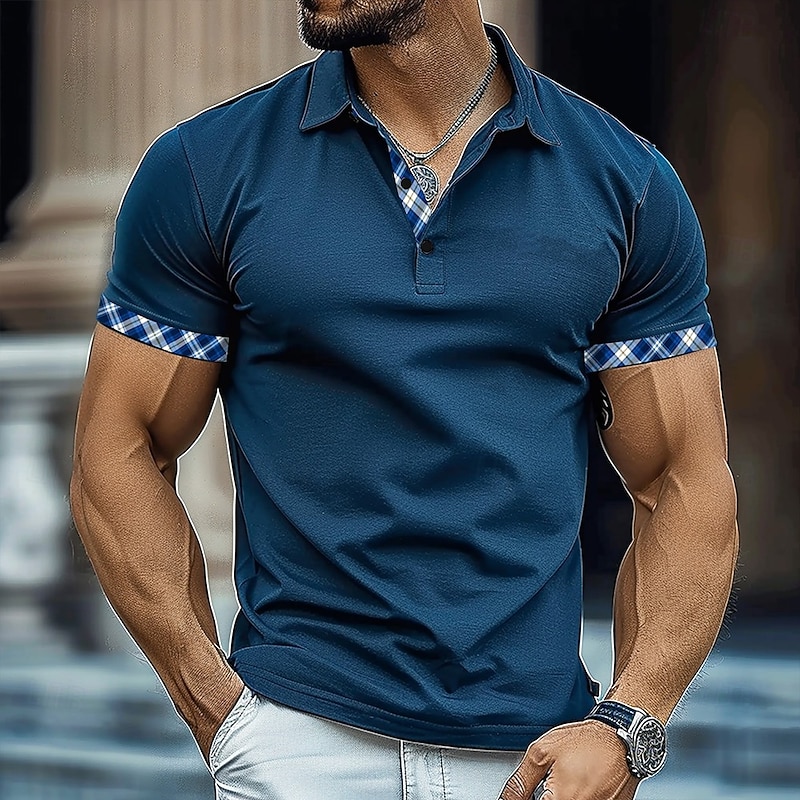 Men's Graphic Polo Short Sleeve Polo Shirts Collared Shirts Business Casual School Outdoor Daily Wear Home Wear 3D Print Summer Dark Green Dark Blue Gray