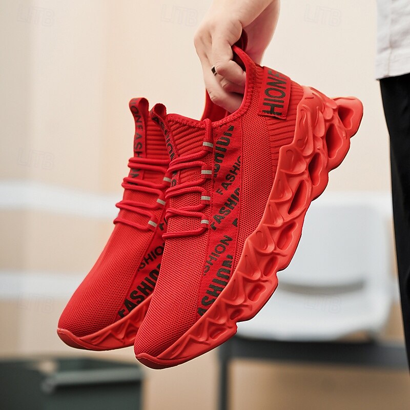 Men's Red Fashion Sneakers, Breathable Mesh Upper, Trendy Design with Bold 'FASHION' Print, Lightweight Sports Shoes for Casual and Everyday Wear4