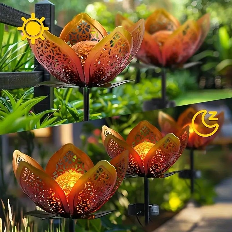 1/2 Pcs Solar Iron Lotus Garden Light Outdoor Waterproof Lawn Light Courtyard Walkway Backyard Holiday Landscape Decoration3