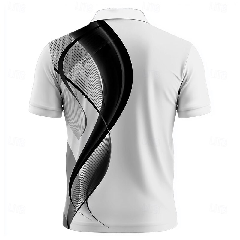 Men's Geometic Line Polo Short Sleeve Polo Shirts Collared Shirts Casual School Outdoor Daily Wear Home Wear 3D Print Summer Black White3