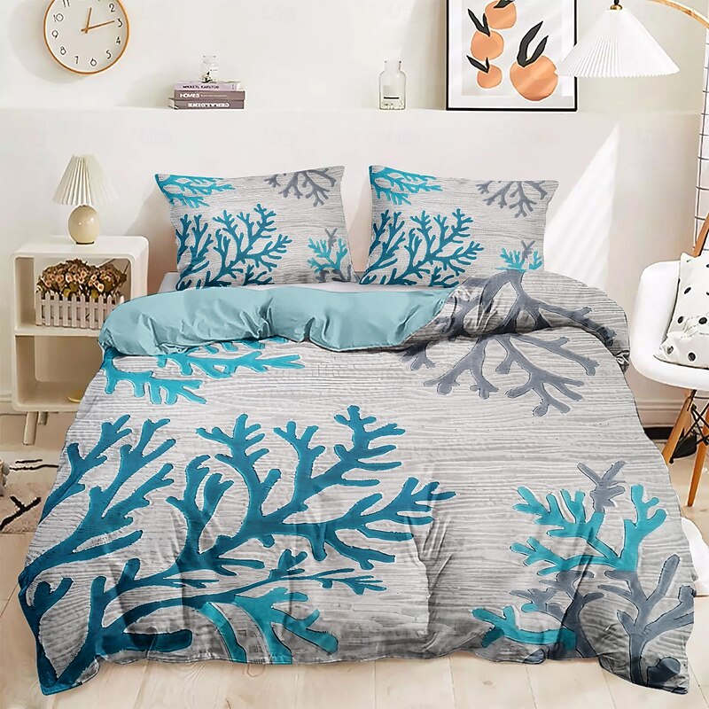 Coral Beach Duvet Cover Set Cotton Aqua Ocean Theme Pattern Set Soft 3-Piece Luxury Bedding Set Home Decor Gift Twin Full King Queen Size Duvet Cover3