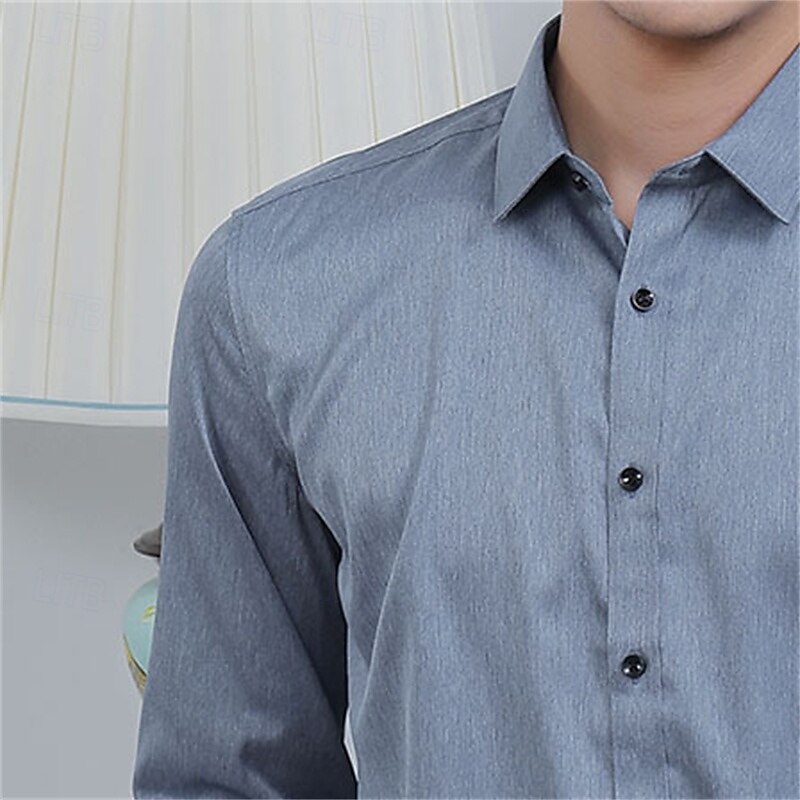 Men's Dress Shirt Non Iron Shirt Wrinkle Resistant Plain Wedding Outdoor Light Blue Royal Blue Sky Blue Light Grey Long Sleeve Turndown Summer Spring Clothing Apparel3