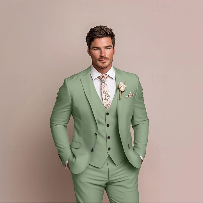 Men's Wedding Suits Pink Sky Blue Party Formal Solid Colored Tailored Fit 3 Piece Single Breasted Two-buttons2