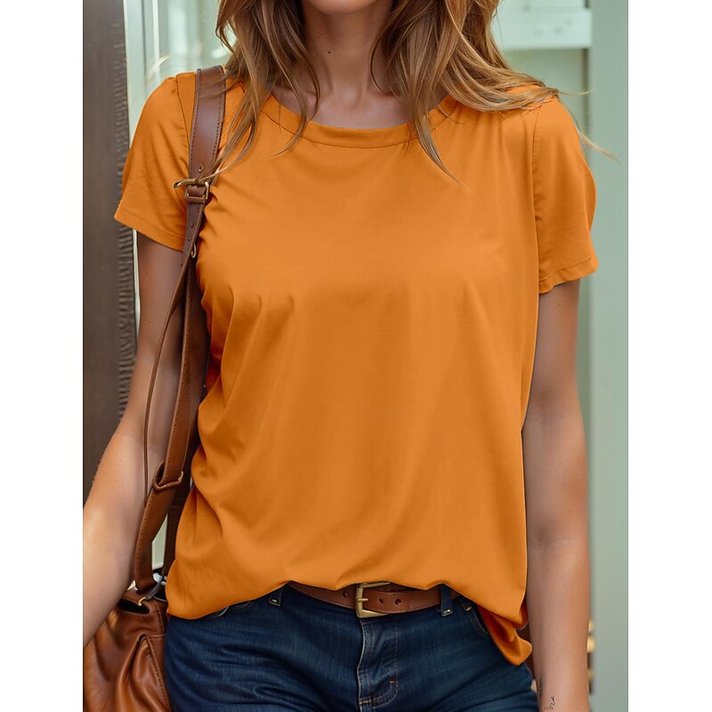 Women's T Shirt Solid Color Plain Stylish Casual Short Sleeve Round Neck Regular Tops Daily Weekend Print Black White Wine Sky Blue Dusty Blue Summer Spring4