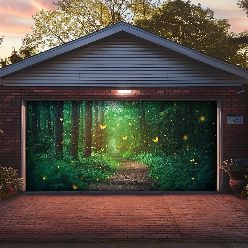 Landscape Door Decorations Garage Door Cover Forest Cave Outdoor Banner Large Christmas Backdrop for Holiday Outdoor Garage Door Home Wall Decorations