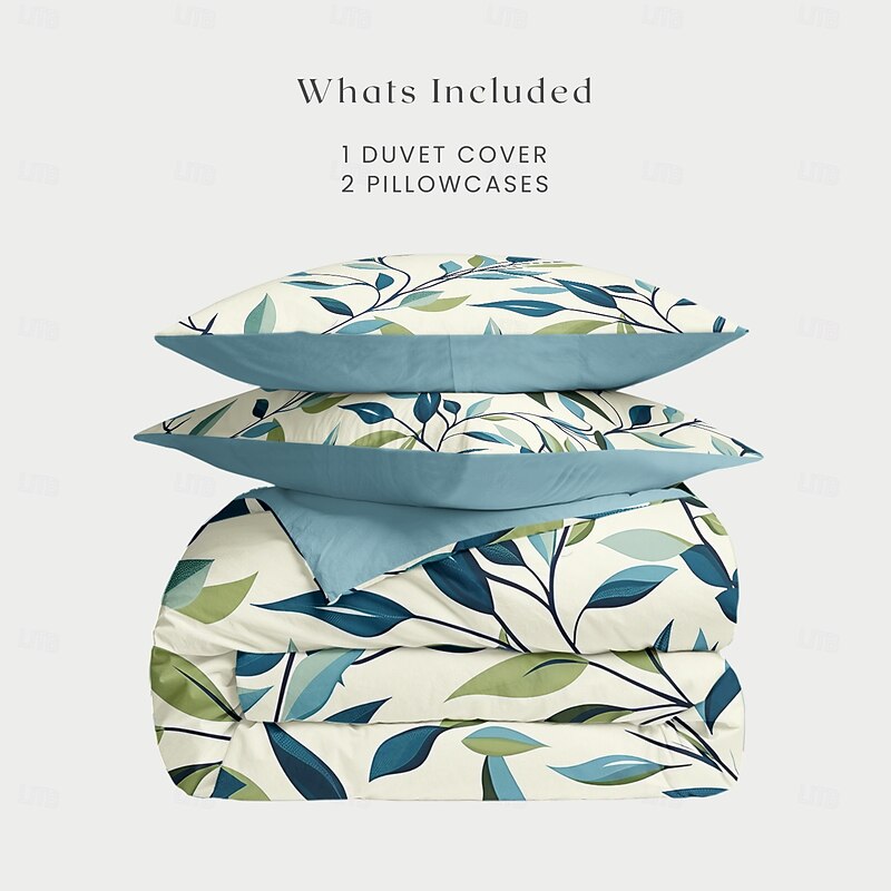 Leaves Duvet Cover Set Cotton Tropical Plants Pattern Set Soft 3-Piece Luxury Bedding Set Home Decor Gift Twin Full King Queen Size Duvet Cover2