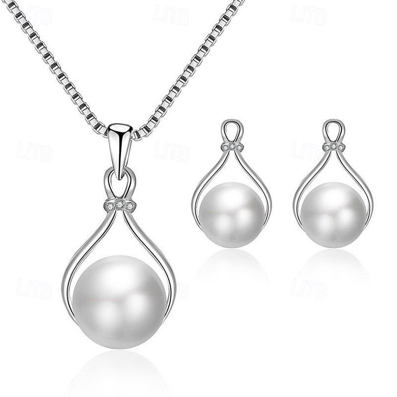 Jewelry Set 1 set Imitation Pearl Alloy 1 Necklace Earrings Women's Stylish Korean Sweet Cute Ball Round Jewelry Set For Wedding Guest Work Gift