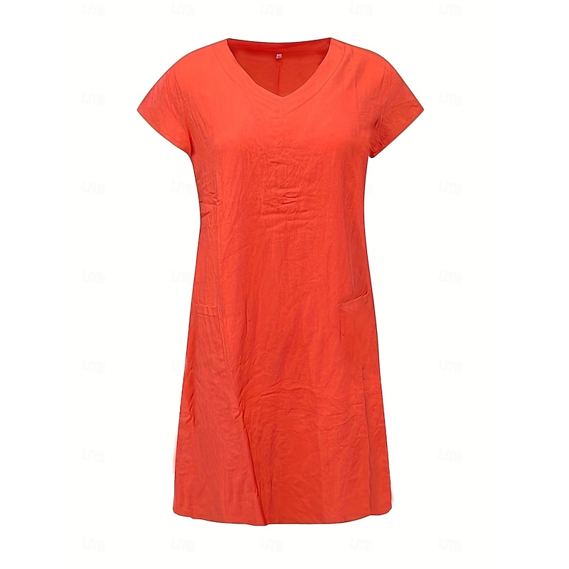 Women's Normal Mini Dress Cotton Linen Dresses Shift Dress Bohemia Vacation Tropical Butterfly Sleeve Street Casual Daily Form Fit Solid Color Short Sleeve V Neck Yellow Light Green Wine Royal Blue4