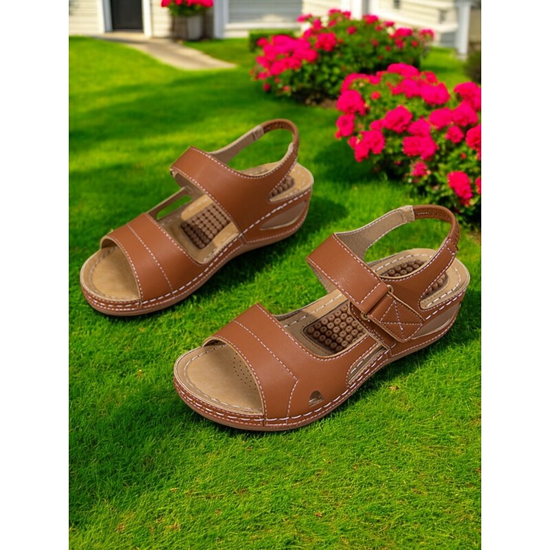 Women's Faux Leather Adjustable Strap Sandals – Arch Support Open-Toe Wedges, Comfortable Summer Walking Shoes for Daily Wear3