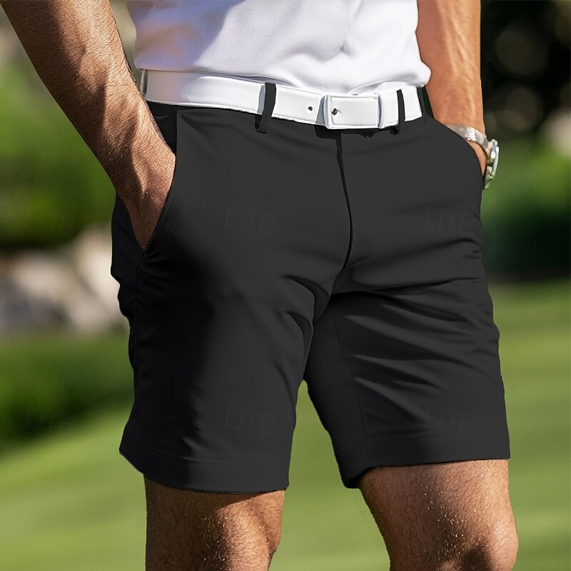 Men's Shorts Dress Shorts Summer Shorts Golf Shorts Pocket Straight Leg Plain Lightweight Breathable Knee Length Outdoor Daily Running Sports Fashion Black White Micro-elastic3