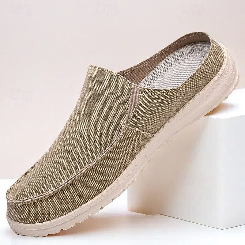 Men's Beige Slip-On Loafers with Comfortable Canvas Upper, Casual Shoes for Everyday Wear