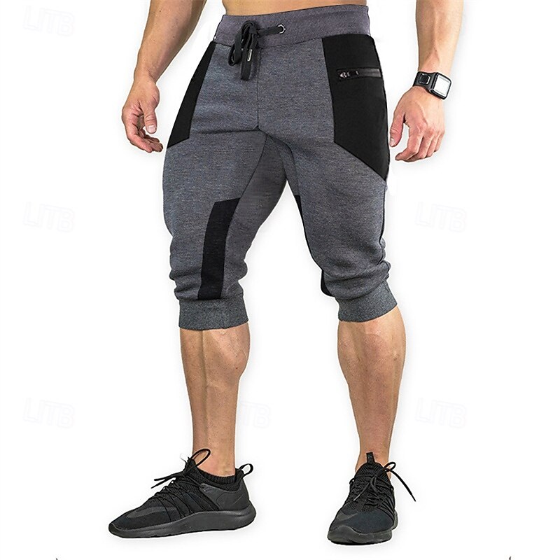 Men's Sweat Shorts Capri shorts Running Shorts Gym Shorts Pocket Drawstring Elastic Waist Color Block Comfort Breathable Calf-Length Outdoor Sports Classic Casual Black Wine Micro-elastic