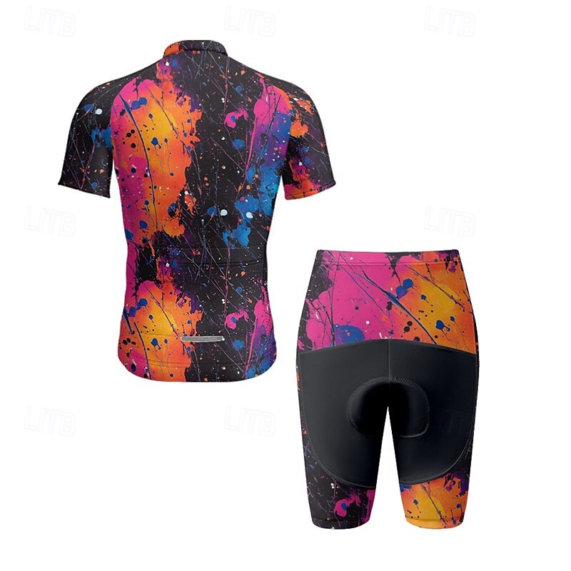 Men's Cycling Jersey with Shorts Graffiti Short Sleeve Bike Clothing Suit with 3 Rear Pockets Mountain Bike MTB Road Bike Cycling Front Zipper Sweat wicking Comfortable Breathable Sports Yellow Red2